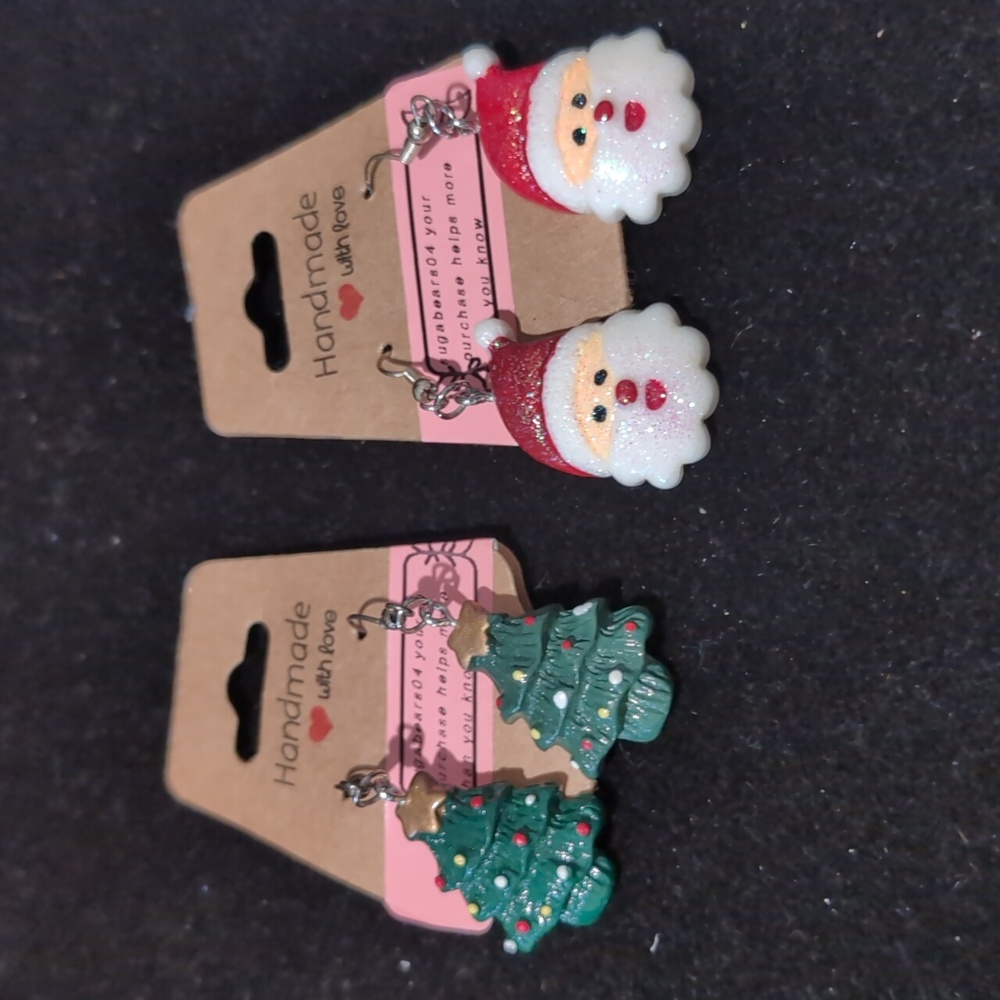 Festive Christmas Tree and Santa Earrings